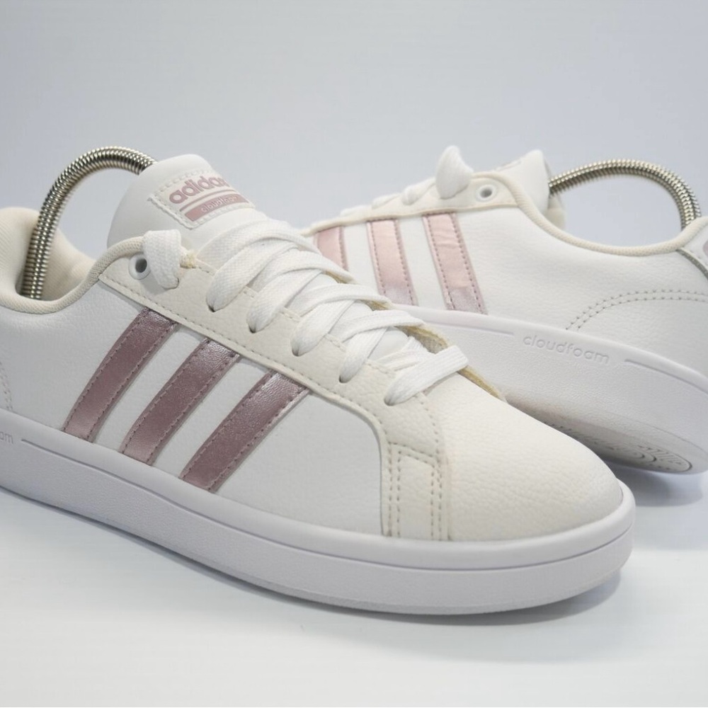 Adidas Women's Cream and Pink Cloudfoam Sneakers